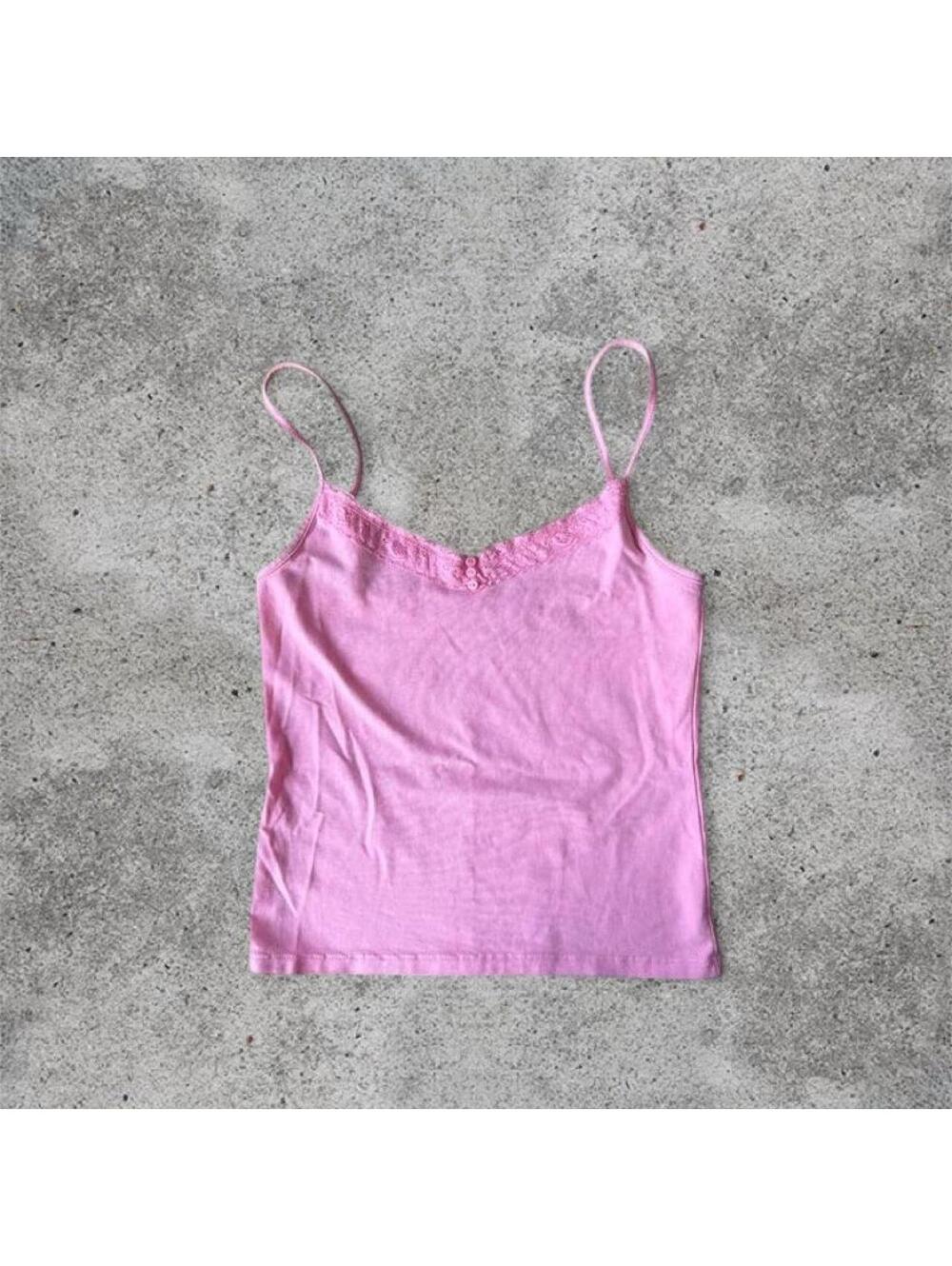 Brandy Melville bubblegum pink lace tank